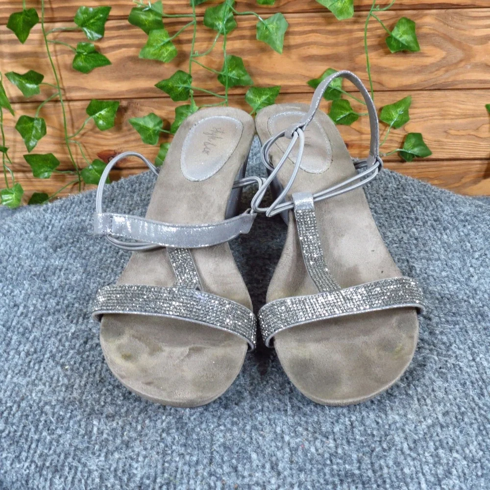 Style & Co. Mulan 2 Women Wedge Sandals Size 10 Special Occasion Silver Metallic
